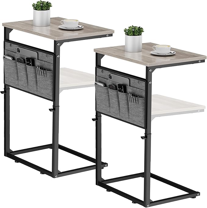 Vagusicc C Shaped End Table, Adjustable Height Small Couch Side Table by Vagusicc