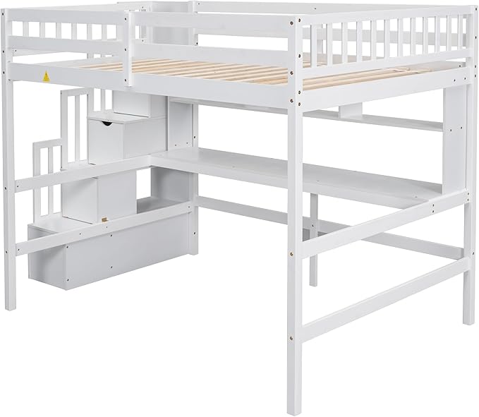HomSof Full Size Loft Bed with Built-in Desk, Bookshelves and Storage Staircase - Image 7