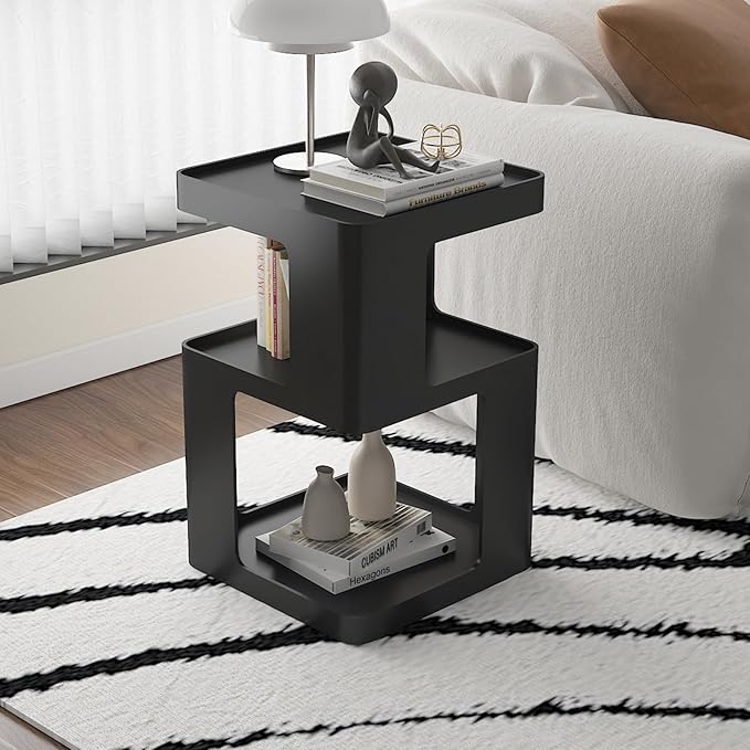Black Side Table, Modern Nightstand Metal End Table - Image 8