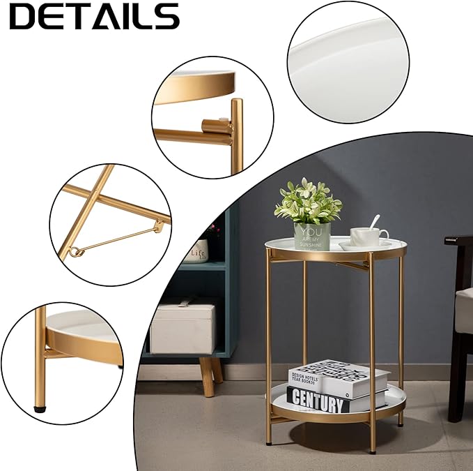 HollyHOME 2-Tier Round Gold Side Table, Outdoor Small Folding Accent Stand - Image 6