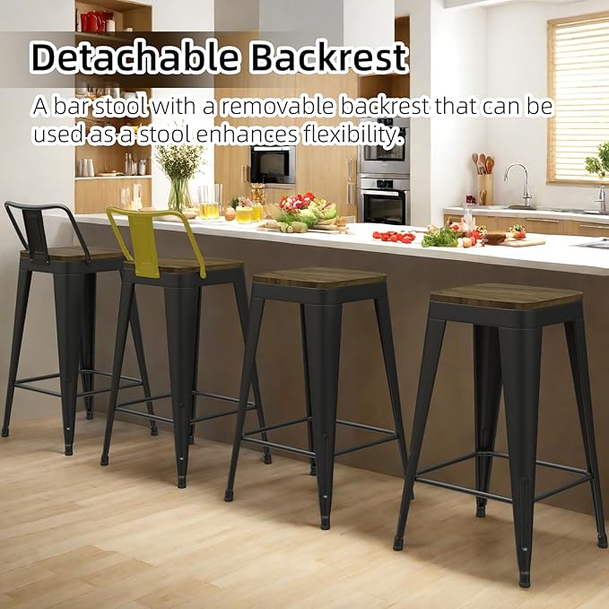 Black Bar Stools Set of 4, Metal Bar Stools - Image 5