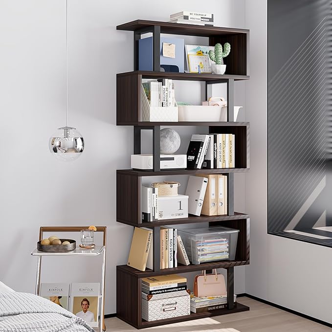 SORCEDAS Bookshelf Geometric Bookcase S Shaped Industrial Bookshelf Storage - Image 5