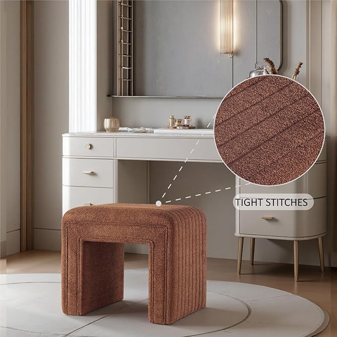 Get Set Style Vanity Stool Chair, Modern Wool Ottoman Foot Stool - Image 4