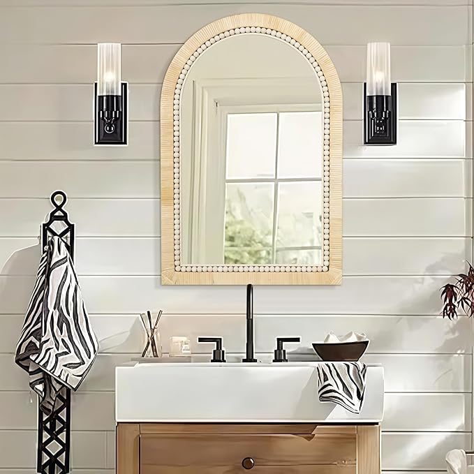 ULIKE Rattan Mirror for Bathroom, 20x30 Inch Arch Rustic Farmhouse Wall Decor - Image 4