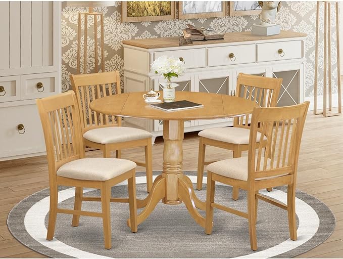 East West Furniture DLNO5-OAK-C 5 Piece Kitchen Table & Chairs Set Includes a - Image 6