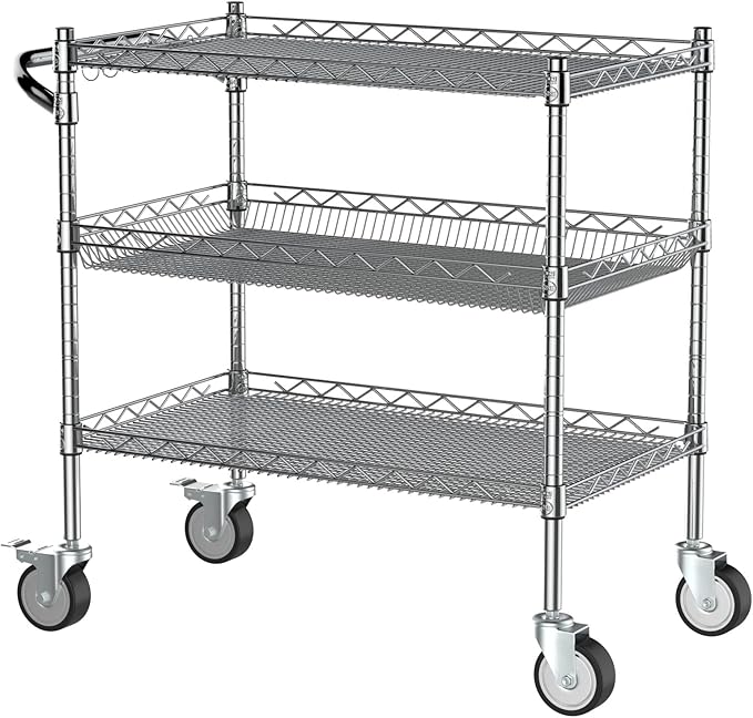Leteuke Heavy Duty 3 Tier Rolling Utility Cart, NSF Certified 990Lbs Capacity - Image 8