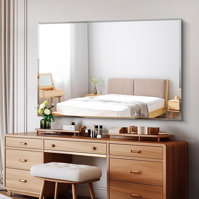 55x36 Large Beveled Mirror, Frameless Beveled Bathroom Mirrors - Image 2