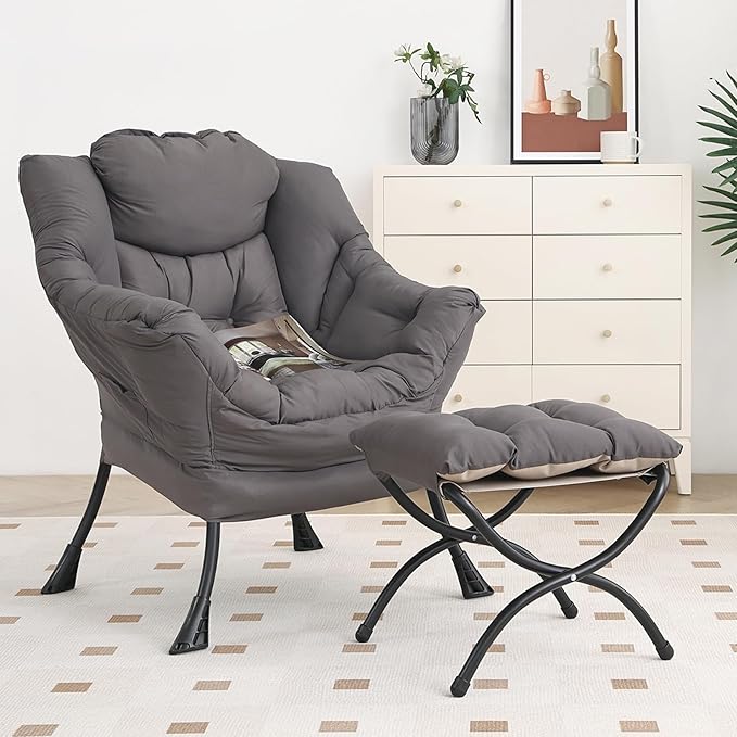 Lazy Chair with Ottoman, Modern Chair with Folding Footrest, Lounge Accent Chair - Image 3