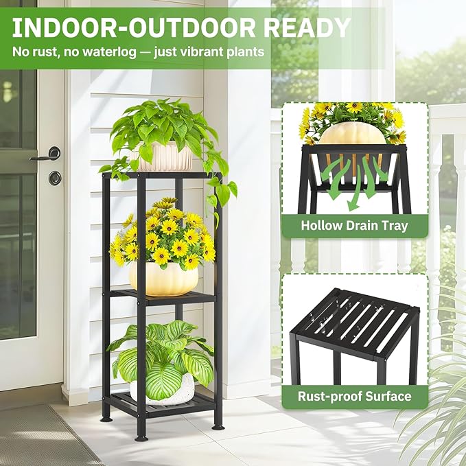 KMOTASUO 3 Tiered Black Tall Plant Stand - Image 3