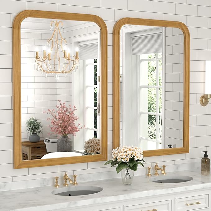 WallBeyond Wood Bathroom Mirror 20" x 30" Wooden Arched Wall Mirror Farmhouse - Image 2