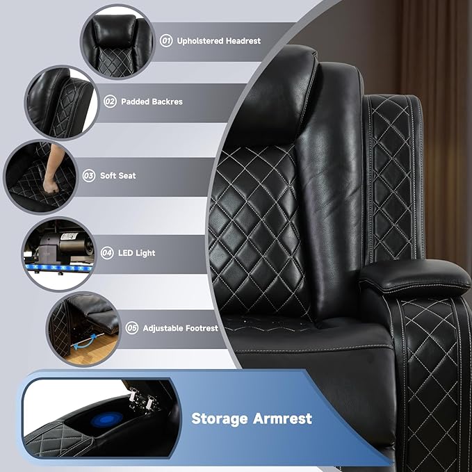 Nicbex PU Leather Power Wall Hugger Chair Double Reclining Sectional Sofa - Image 3