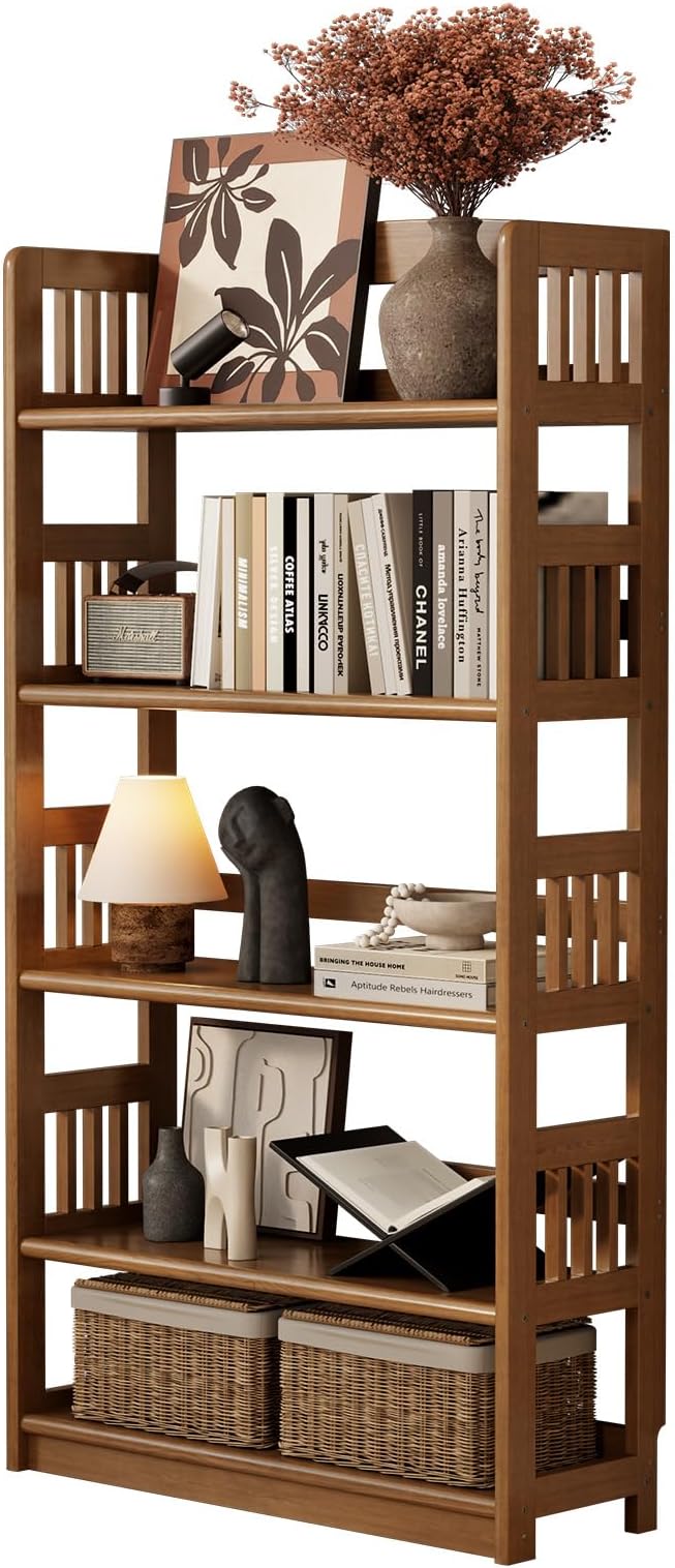 5-Tier Solid Wood Open Bookcase, Modern Display Bookshelf, Farmhouse Wide by VisittheKungFuWood