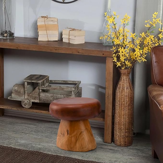 8 Inch Small Mushroom Wood Decoration, Unique Design Live Edge Wood Stool - Image 5