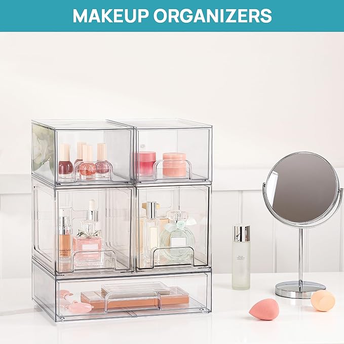 Vtopmart 2 Pack Stackable Storage Drawers, 6.6''Tall Acrylic Bathroom Makeup - Image 6