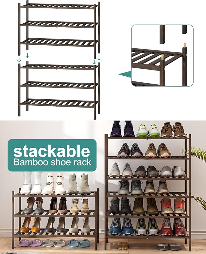 Shoe Rack for Closet, 3-Tier Bamboo Wood Shoe Racks, Stackable | Beautiful | - Image 6