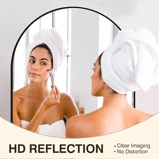 FICTOR Bathroom Vanity Mirror for Wall, 32”x30” Arched Metal Framed Bathroom - Image 4