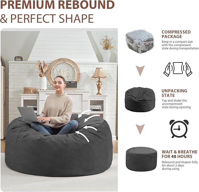4FT Bean Bag Chair, Large Bean Bag Chairs - Image 6