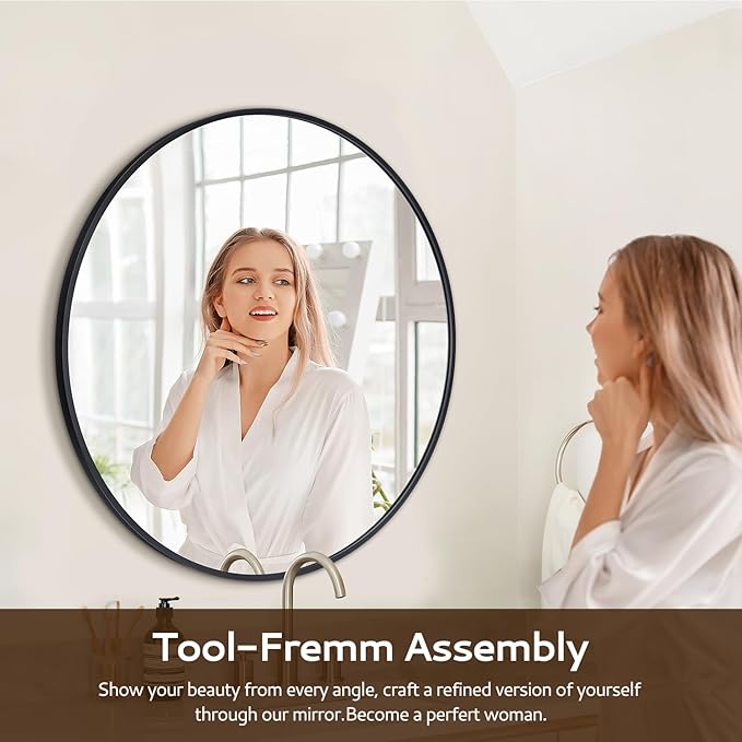 30 Inch Black Round Wall Mirror, Circle Bathroom Mirror - Image 6