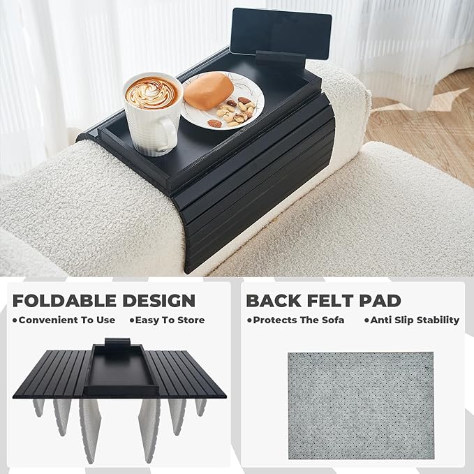 Bamboo Sofa Arm Tray, Anti Falling Couch Arm Tray Armrest Table - Image 4