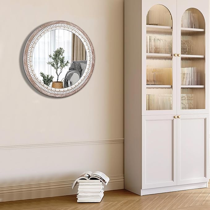 32" Farmhouse Wooden Decorative Round Mirrors - Image 6