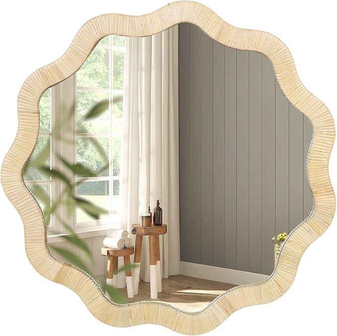ULIKE Rattan Mirror for Wall, Bathroom 30 Inch Rustic Farmhouse Wall Decor by ULIKE