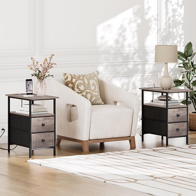 HOOBRO End Table with Charging Station, Narrow Side Table, Nightstand with 2 - Image 5