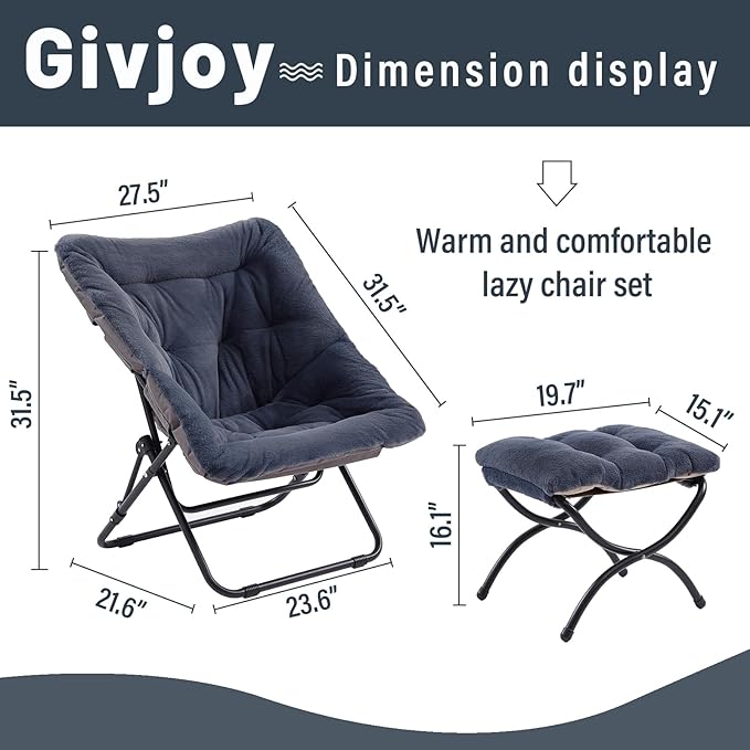 Comfy Folded Chair with Ottoman, Oversized Folding Faux Fur Chair Soft Furry - Image 3