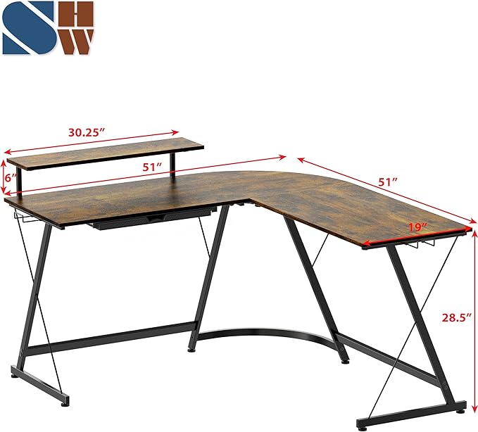 SHW 51 x 51 Inches Vista L-Shaped Desk - Image 3