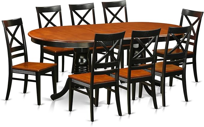 East West Furniture PLQU9-BCH-W 9 Piece Dining Table Set Includes an Oval by EastWestFurniture