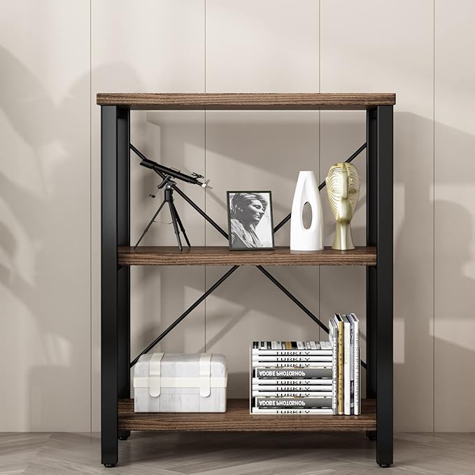 3 Tier Industrial Solid Wood Bookcases, Open Etagere Bookshelf - Image 5