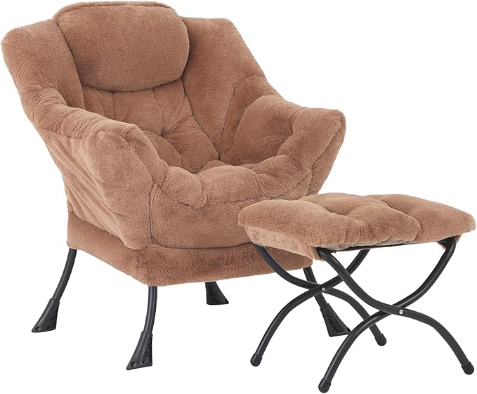 Lazy Chair with Ottoman, Modern Accent Chair Lounge Leisure Sofa Chair with by SESHINELL
