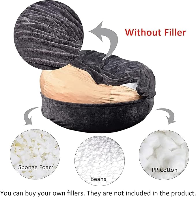 Giant Fur Bean Bag Chair Cover for Kids Adults, Living Room Furniture Big Round - Image 4