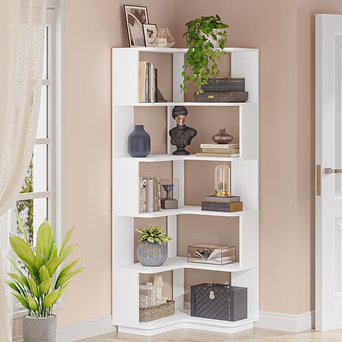 LITTLE TREE Corner Bookshelf, 64.9 Inch Tall Bookcase - Image 9