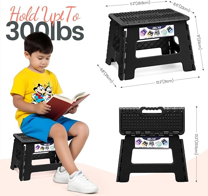 Delxo Folding Step Stool 9 Inch Non-Slip Foldable Stools Up to 300 LBS Kitchen - Image 2