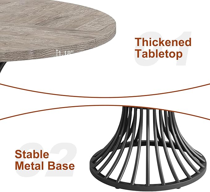 Round Dining Table for 4, 47-Inch Farmhouse Dinner Table Wooden Circle Kitchen - Image 3