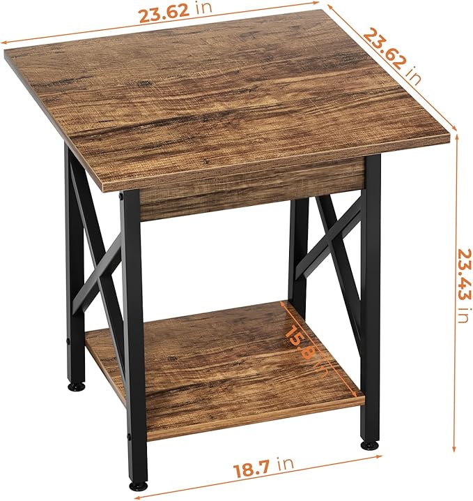 GreenForest End Table 24 inch for Living Room, Large Square Side Tables - Image 3