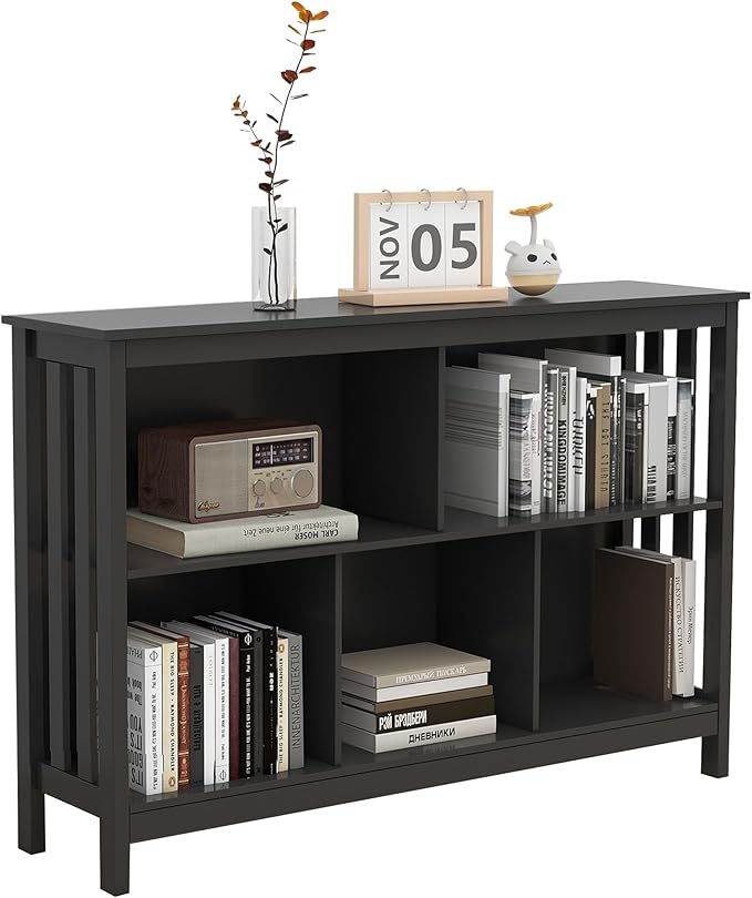 TaoHFE Short Bookshelf with 2-Layer 5 Cube Shelf, Wooden Bookcase Modern by TAOHFE