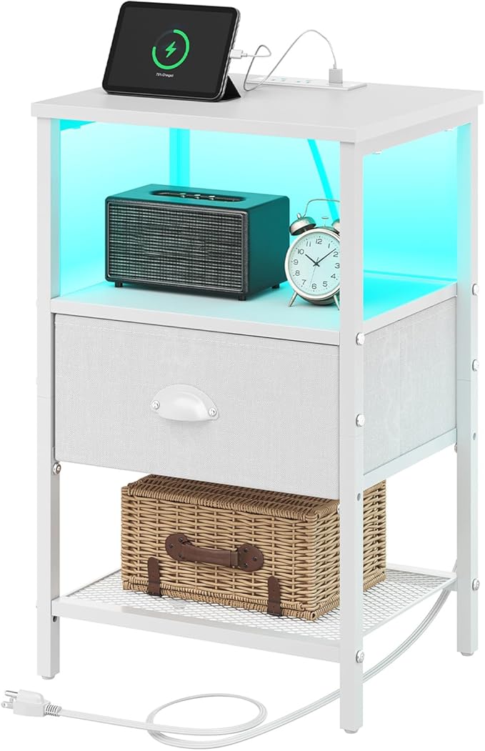 Sthmec Nightstands with Charging Station, LED Bedside Tables with Charging by Unknown