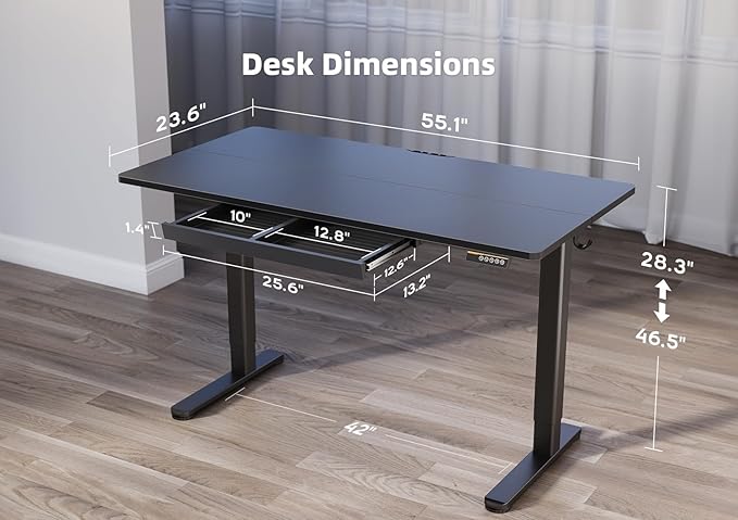 YDN Standing Desk with Drawers, 55 x 24 Inch Adjustable Height Stand Up Desk - Image 3