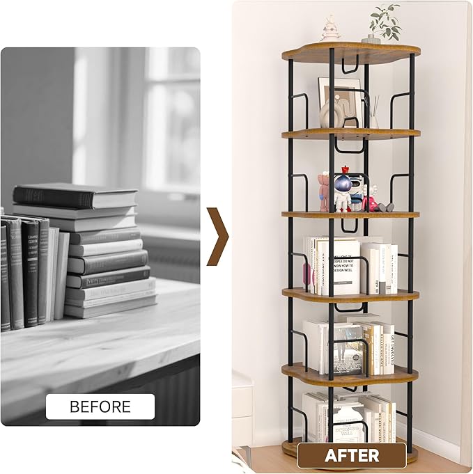 5-Tier Rotating Book Shelf, 360° Display Spinning Bookshelf Tower, Book - Image 8