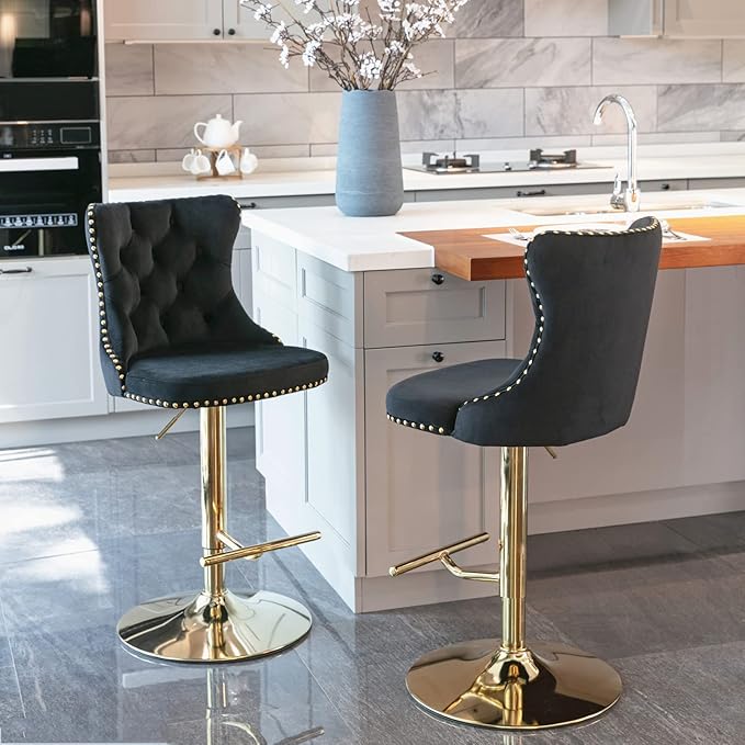 PacknWood Acosure Golden Swivel Velvet Barstools Adjusatble Seat Height from - Image 5