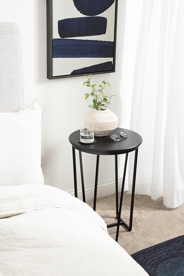 Kate and Laurel Solvay Round Metal and Wood Side Table; 16 x 16 x 24; Black; - Image 4