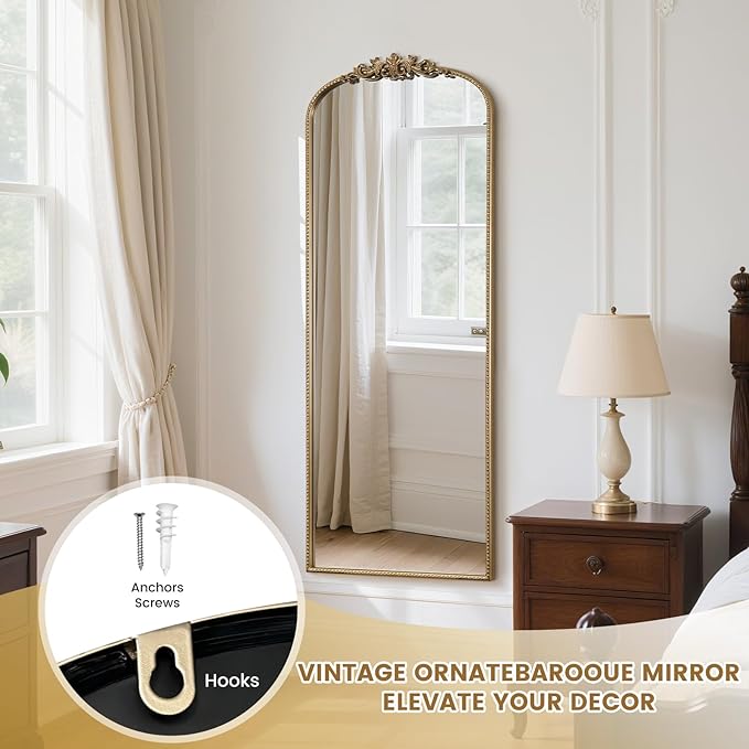 WallBeyond Arched Full Length Mirror Wall Mounted, 21x56 Inch Gold Antique - Image 7