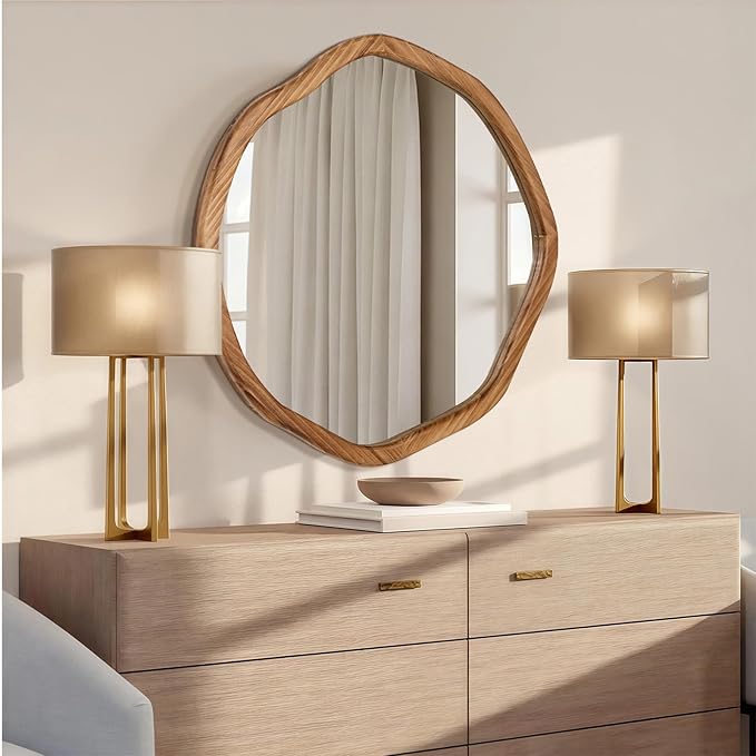 ULIKE Round Wood Mirror, 30 Inch Asymmetrical Circle Vanity Mirror - Image 2