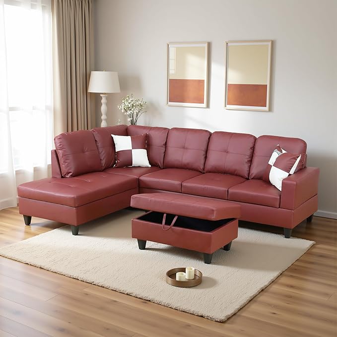 Osparple L Shaped Couch Faux Leather Sectional Couches - Image 4