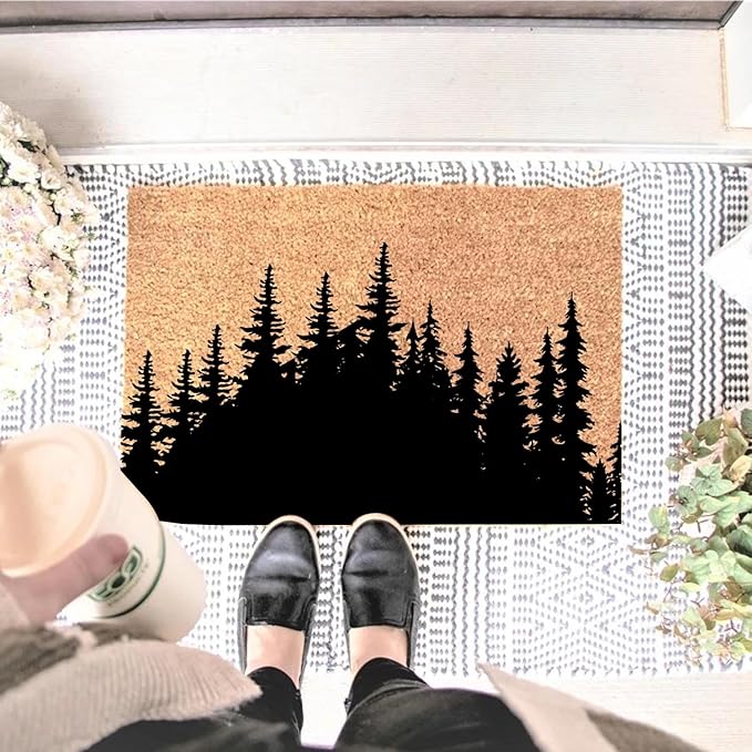 Funny Coir Doormat Tree Line Forest Landscape Front Door Mats Entryway Outdoor - Image 2