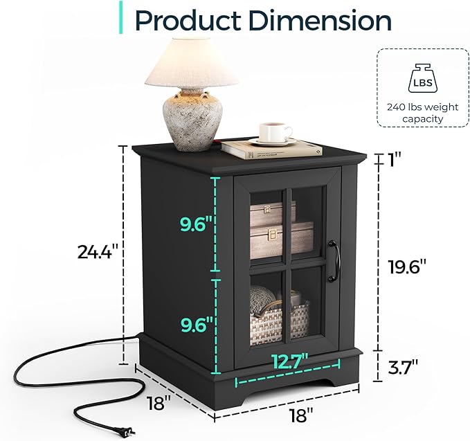 LINSY HOME End Table with Charging Station, Modern Side Table with Storage - Image 3