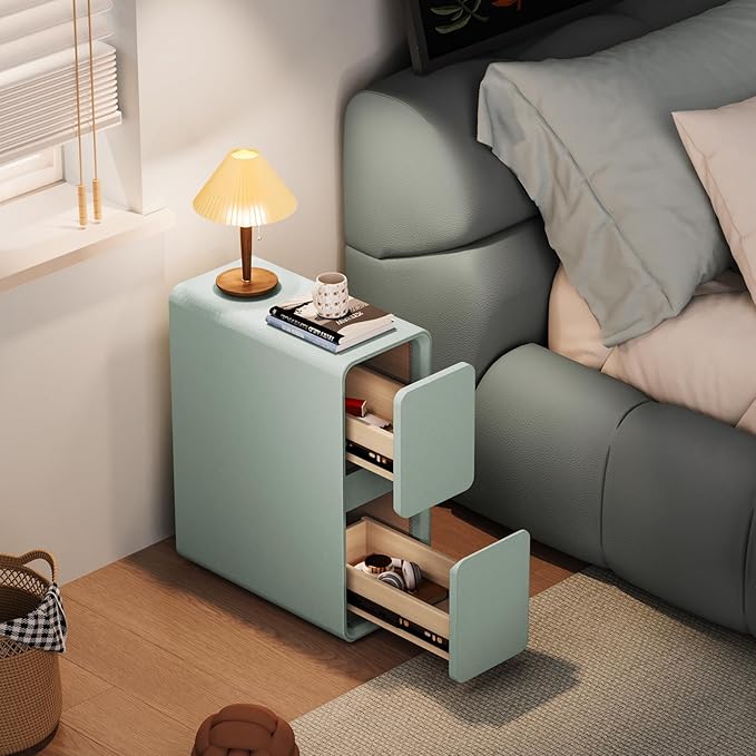 VICITON Modern Narrow Faux Leather Nightstand, Solid Wood Drawer, Storage - Image 7