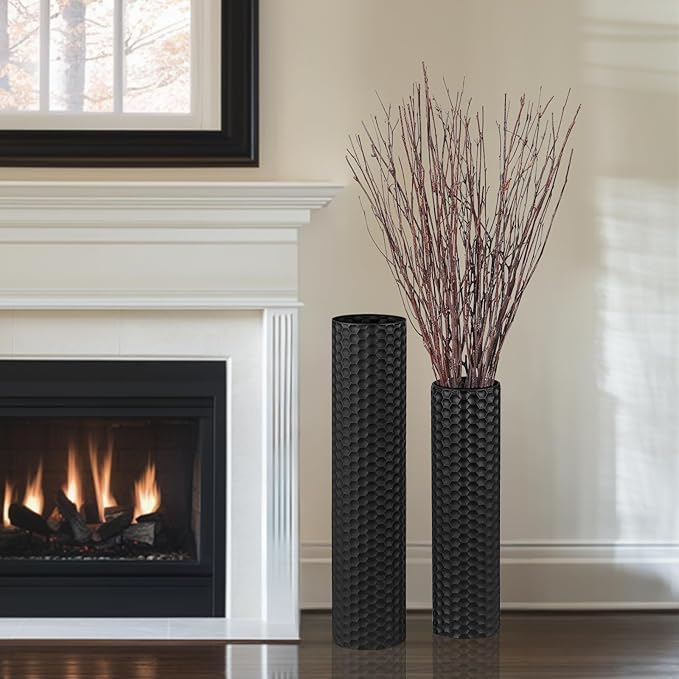Sziqiqi Black Tall Floor Vase: 27.6/21.7in Metal Cylinder Vases Extra Large - Image 5