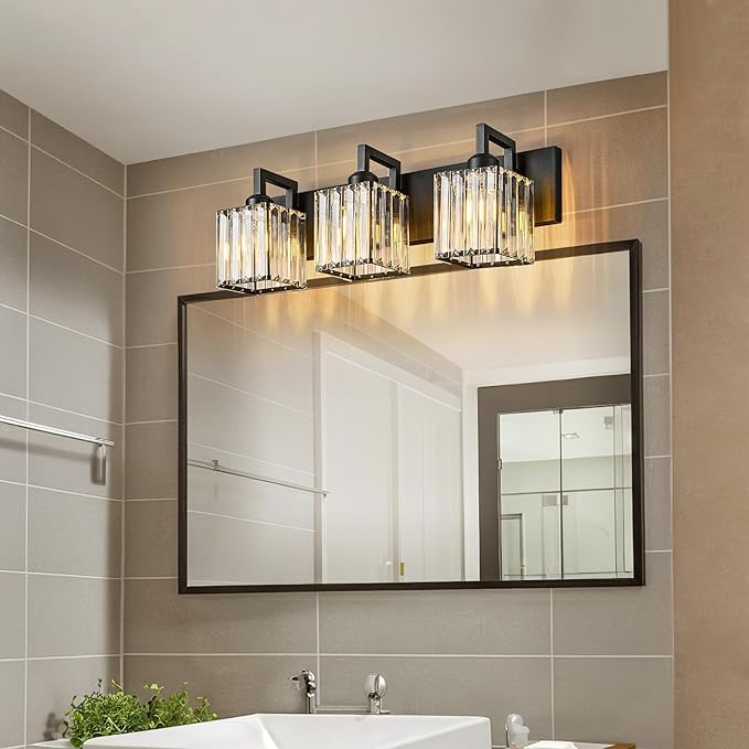 Modern Bathroom Vanity Light 3-Lights Black Crystal Wall Lamp Bathroom Modern - Image 2